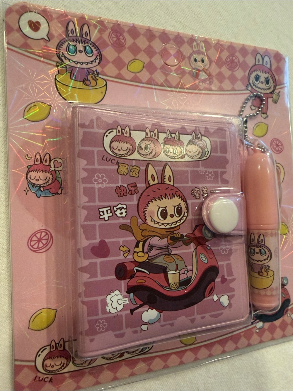 Labubu Pink Mini Paper Notebook Mini Pen Set New - Picture 4 of 4